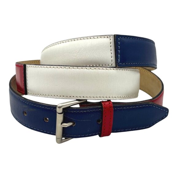 ALAIA Red White Blue Leather Color Block Thin Buckle Belt 70 US 28 Skinny 1.25" - Picture 4 of 14
